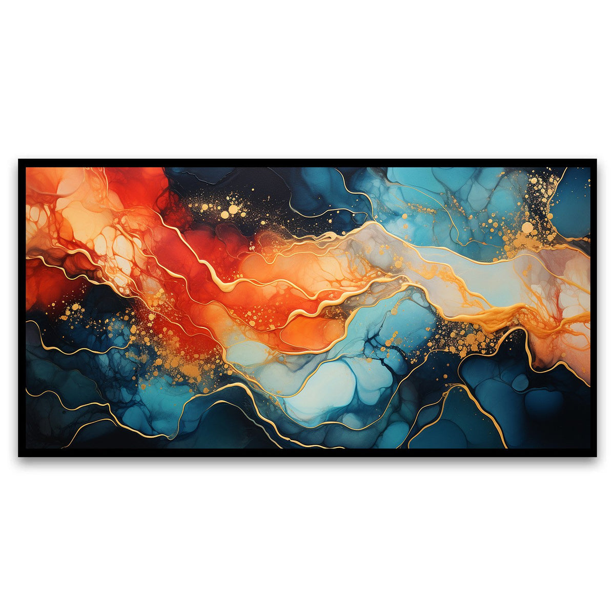 Creative Decor abstract-painting-blue-orange-swirl-with-gold Wall Painting for Living Room, Bedroom, Office.