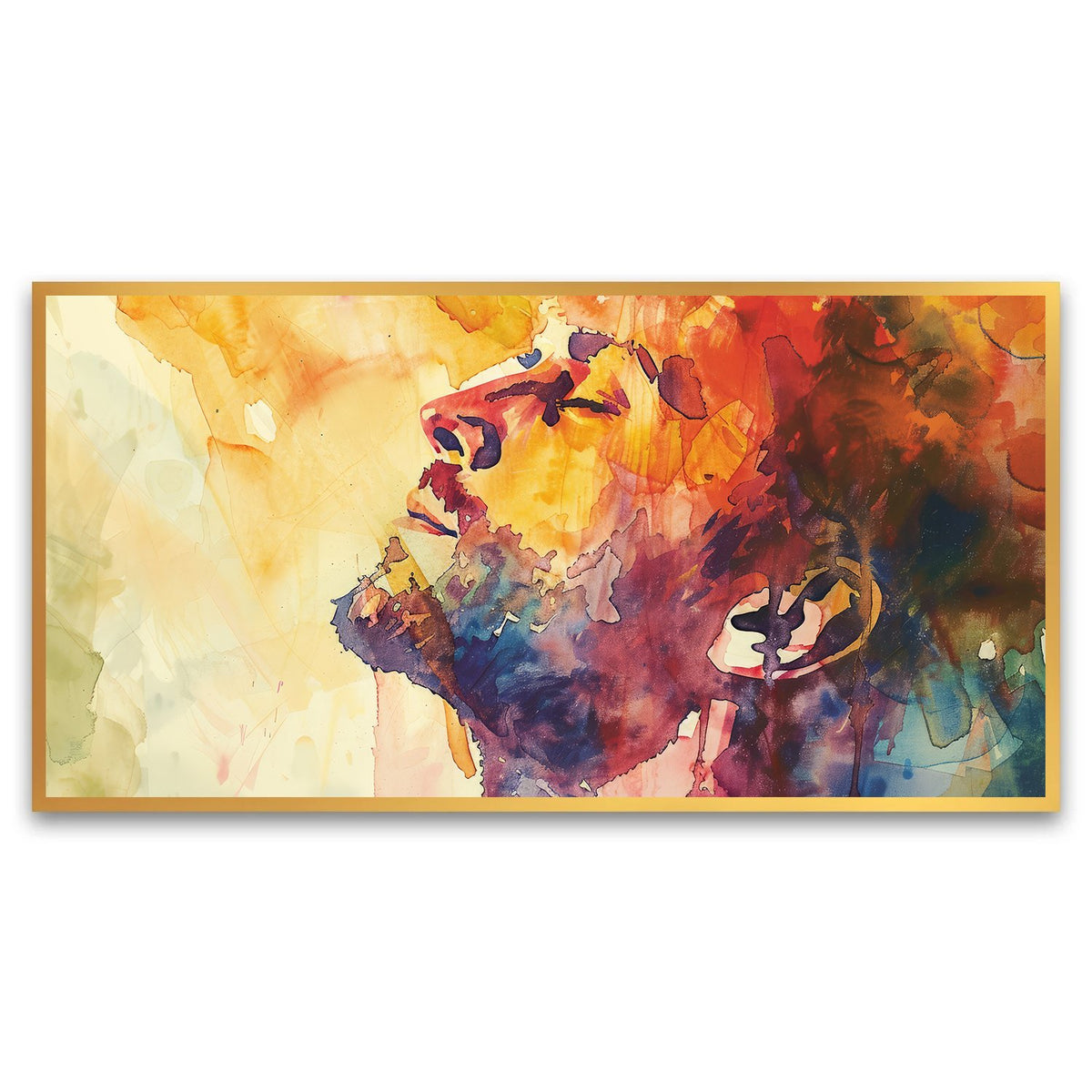 Vibrant Watercolor Canvas Wall Painting | Man with Eyes Closed, Reflecting Peace and Introspection in Colorful Abstract Style
