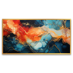 Creative Decor abstract-painting-blue-orange-swirl-with-gold Wall Painting for Living Room, Bedroom, Office.