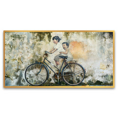 A Creative Canvas Wall Art of Graffiti Childrens Riding Bicycle for Vibrant Living Spaces | Playful Spirit