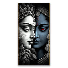 Creative Decor Shree Krishna Radha Illustration Canvas Wall Painting | Spiritual Home Decor for Tranquil Spaces