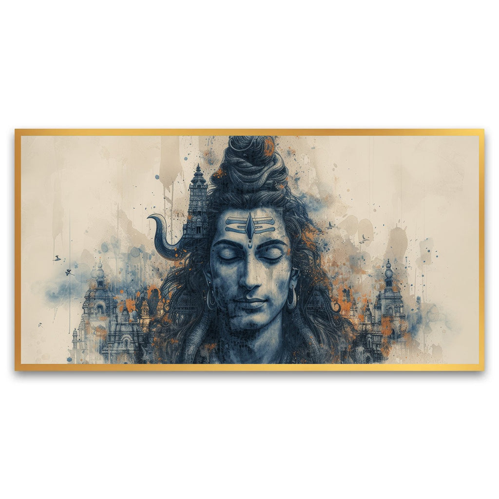 Creative Decor artistic-representation-hindu-deity-with-tears-trishula-motif Wall Painting for Living Room, Bedroom, Office.