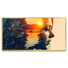 Creative Decor double-exposure-woman-portrait-with-orange-sunset-peaceful-mind Canvas Wall Painting for Living Room, Bedroom, Office.