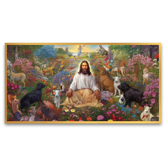 Divine Companionship | Jesus and His Dogs in the Garden Canvas | Wall Painting