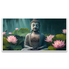 Creative Decor buddhist-meditates-tranquil-pond-surrounded-by-lotus Canvas Wall Painting for Living Room, Bedroom, Office.