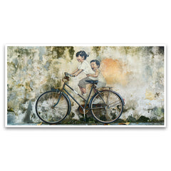 A Creative Canvas Wall Art of Graffiti Childrens Riding Bicycle for Vibrant Living Spaces | Playful Spirit