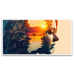 Creative Decor double-exposure-woman-portrait-with-orange-sunset-peaceful-mind Canvas Wall Painting for Living Room, Bedroom, Office.