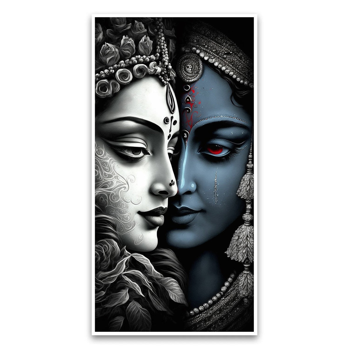 Creative Decor Shree Krishna Radha Illustration Canvas Wall Painting | Spiritual Home Decor for Tranquil Spaces