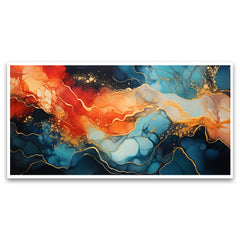 Creative Decor abstract-painting-blue-orange-swirl-with-gold Wall Painting for Living Room, Bedroom, Office.