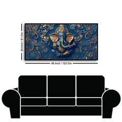 Ganesha Grace | Blue & Gold Designed Lord Ganesha Decor Painting Wall Art