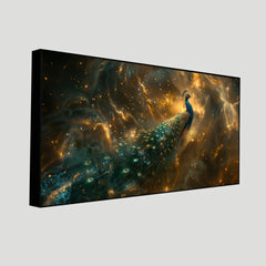 Creative Decor Peacock Wall Painting with Golden Highlights | Perfect for Meditation Spaces and Tranquil Interiors