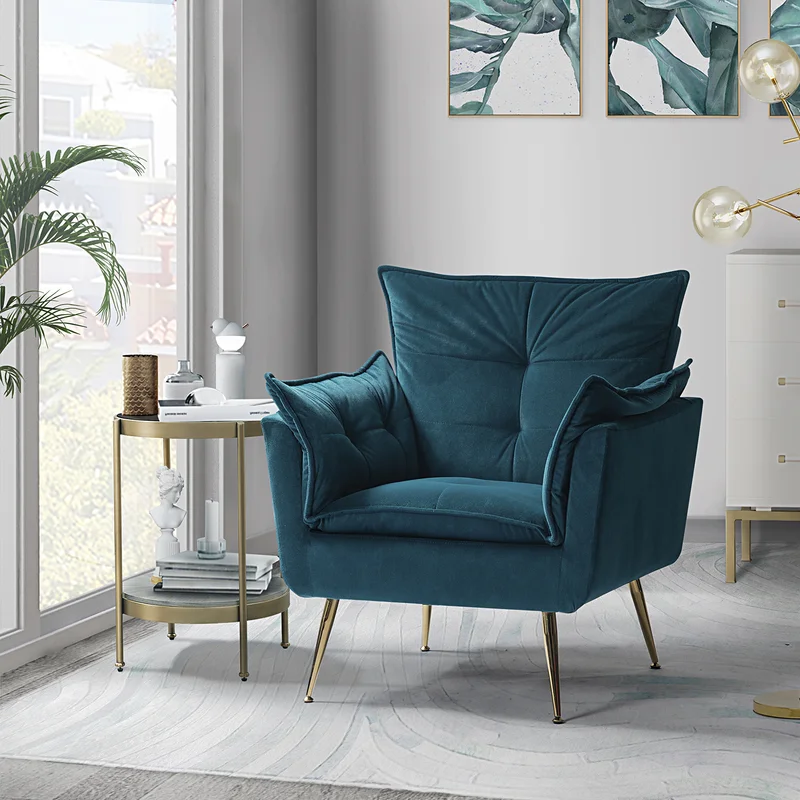 CreativeDecore Velvet fyn Accent Chair/Lounge Chair for  Living Room, Bedroom, Armchair Sofa Chair with Gold Legs.