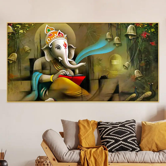 Beautiful Divine Ganesha Canvas Framed Wall Painting