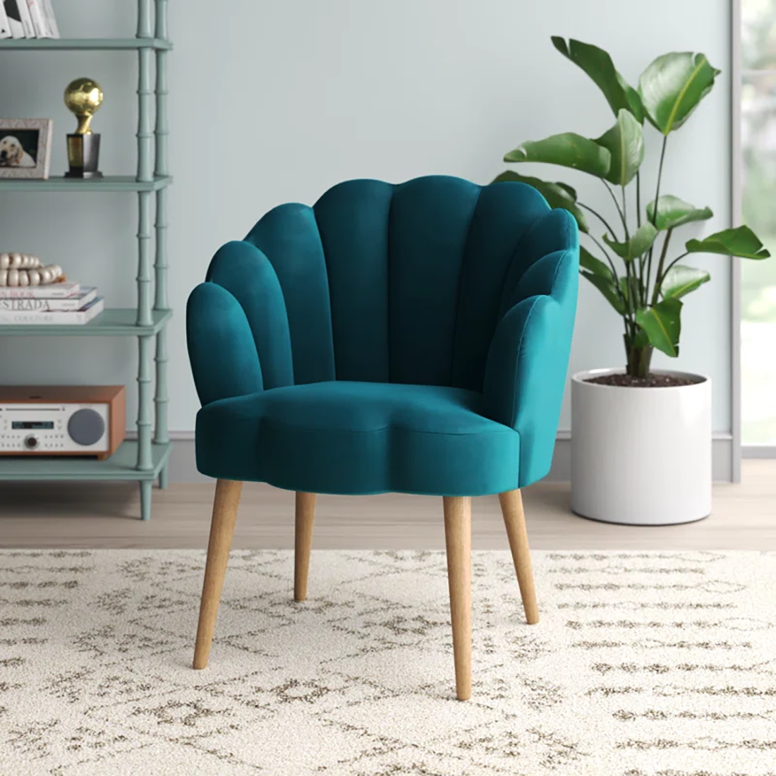 CreativeDecore Velvet Rae Accent Chair/Lounge Chair for  Living Room, Bedroom, Armchair Sofa Chair with natural finish wooden legs