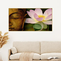 Lord Buddha with Lotus Spiritual Floating Framed Canvas Wall Painting