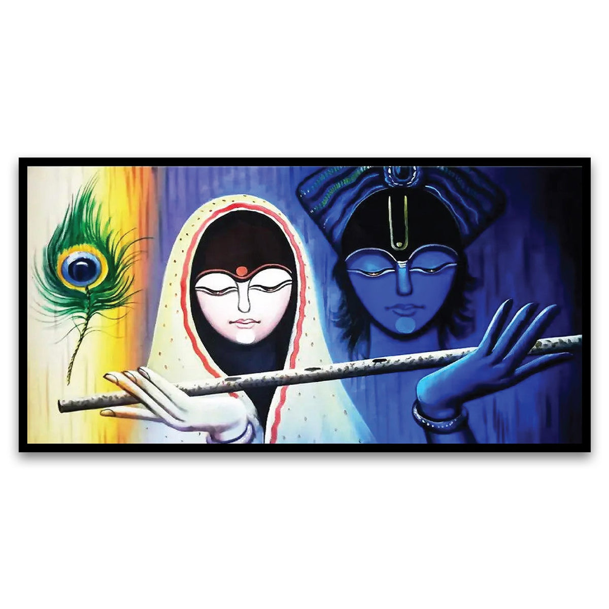 Radha Krishna Floating Framed Big Canvas Wall Painting