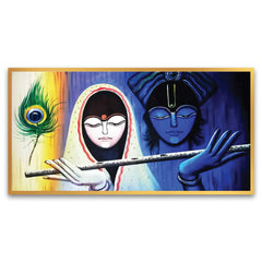 Radha Krishna Floating Framed Big Canvas Wall Painting