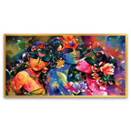 Radha Krishna Gopis Floating Framed Canvas Wall Painting