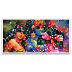 Radha Krishna Gopis Floating Framed Canvas Wall Painting