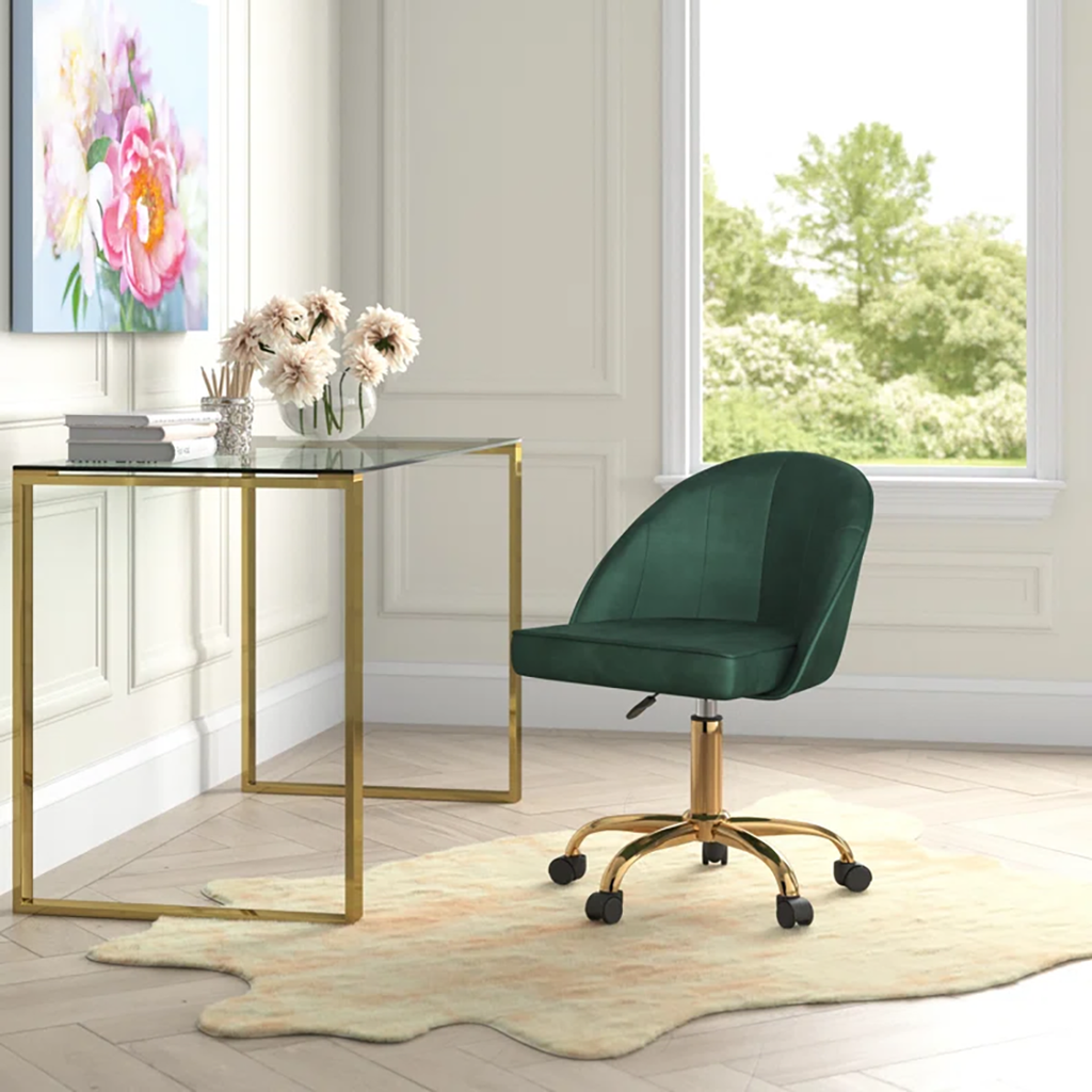 CreativeDecore Velvet Hindmen  task chair /study chair /office chair   for  study  Room, office  , swivel Armchair  with Gold base