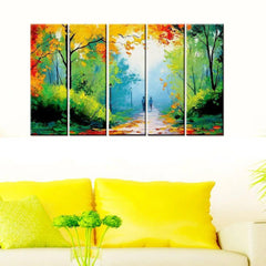 Multiple Wooden Frame Relaxing in the Nature Park Canvas Print Set of 5 Pieces Wall Painting for Living Room, Bedroom, Office Wall Decoration (24" x 8" Each Panel)