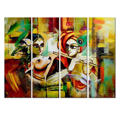 Radha Krishna Mosaic Canvas Art Multicolour Wooden Framed Wall Painting for Living Room, Bedroom, Office Wall Decoration (24" x 8" Each Panel)