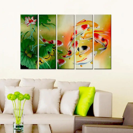 Colorful Fish Multiple Frame Panel Canvas Wall Painting for Home Living Room, Bedroom, Office Wall Decoration (24" x 8" Each Panel)