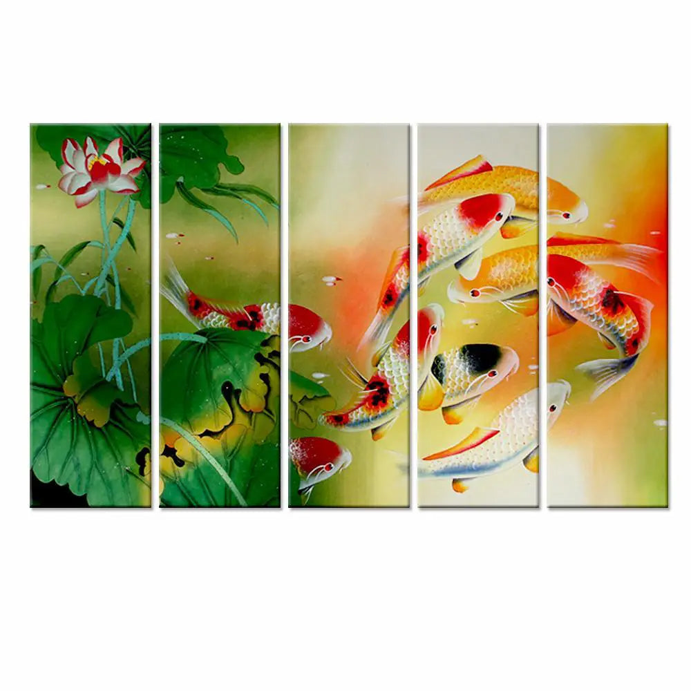 Colorful Fish Multiple Frame Panel Canvas Wall Painting for Home Living Room, Bedroom, Office Wall Decoration (24" x 8" Each Panel)