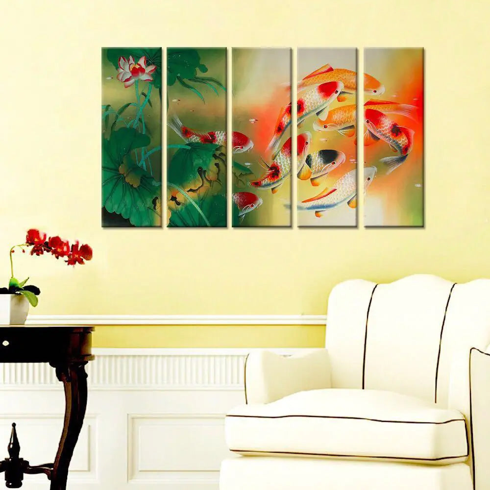 Colorful Fish Multiple Frame Panel Canvas Wall Painting for Home Living Room, Bedroom, Office Wall Decoration (24" x 8" Each Panel)