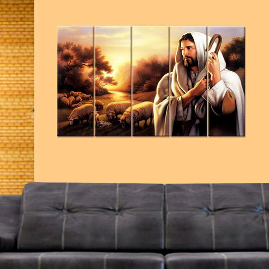 Jesus The Savior Religious Spiritual Multiple MDF Framed Canvas Wall Painting for Home Living Room, Bedroom, Office Wall Decoration (24" x 8" Each Panel)