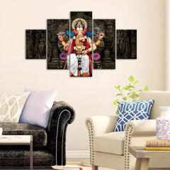 Lal Bagh Lord Ganesha Religious Multiple Framed Canvas Wall Painting for Living Room, Bedroom, Office Wall Decoration