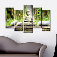 Multiple 5 Panel Peaceful Calming Buddha Religious Framed Canvas Print 5 PCS Wall Painting for Living Room, Bedroom, Office Wall Decoration