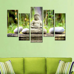 Multiple 5 Panel Peaceful Calming Buddha Religious Framed Canvas Print 5 PCS Wall Painting for Living Room, Bedroom, Office Wall Decoration