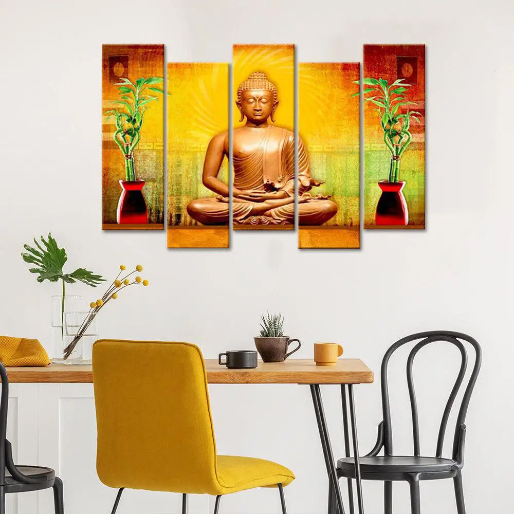 Golden Lord Buddha Multi Framed Canvas Wall Art | Symbol of Peace & Serenity