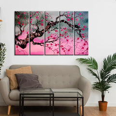 Cherry Blossom Tree 5 Pieces Multicolour Framed Canvas Wall Painting for Living Room, Bedroom, Office Wall Decoration