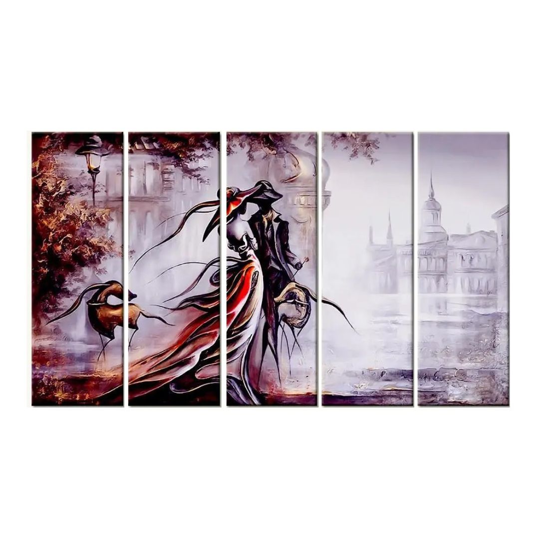 Modern Art Vintage Couple 5 Pieces Multiple Frame Canvas Print Wall Painting for Living Room, Bedroom, Office Wall Decoration(24" H x 8" W Each panel)