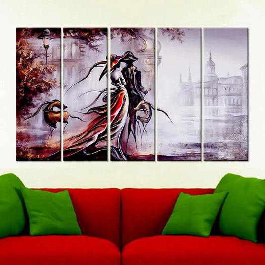 Modern Art Vintage Couple 5 Pieces Multiple Frame Canvas Print Wall Painting for Living Room, Bedroom, Office Wall Decoration(24" H x 8" W Each panel)