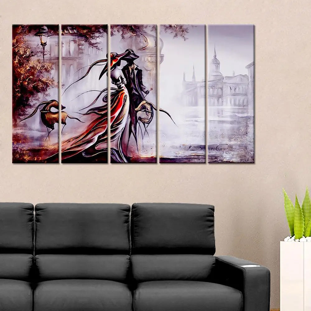 Modern Art Vintage Couple 5 Pieces Multiple Frame Canvas Print Wall Painting for Living Room, Bedroom, Office Wall Decoration(24" H x 8" W Each panel)