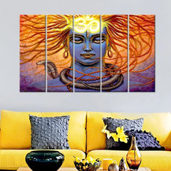 Lord Shiva Religious Multi Framed Canvas Wall Painting for Living Room, Bedroom, Office Wall Decoration(24" H x 8" W Each panel)