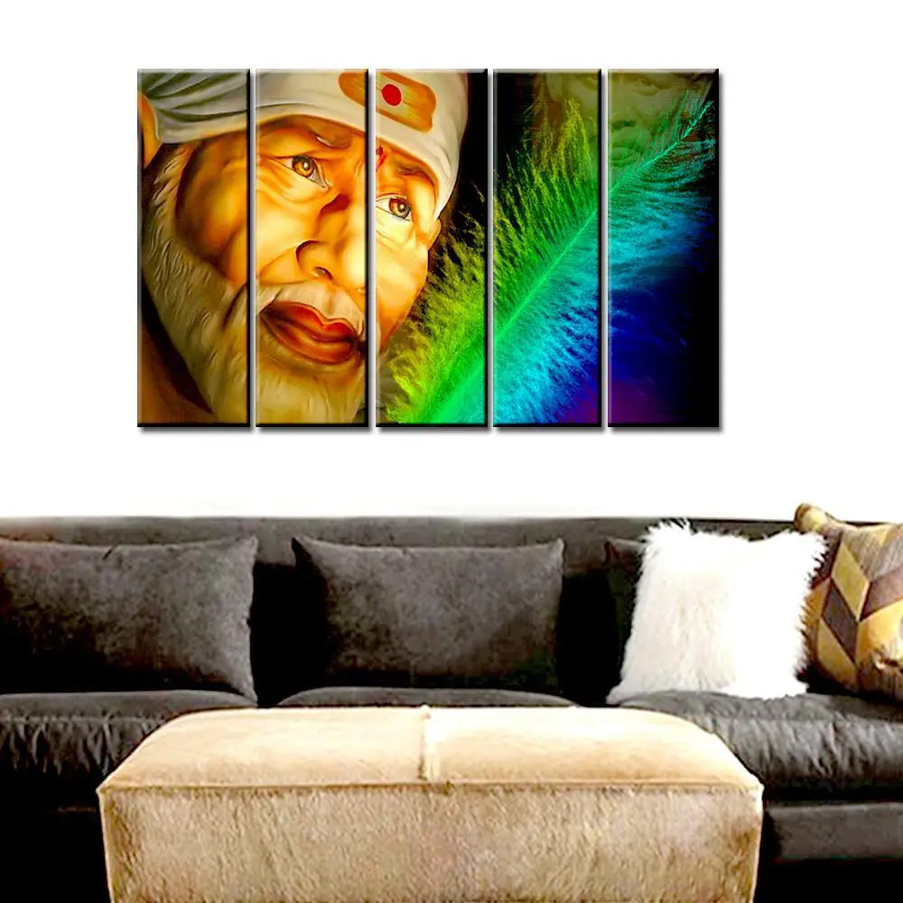 Sai Baba Colorful Multi Wood Framed Canvas Wall Painting for Living Room, Bedroom, Office Wall Decoration(24" H x 8" W Each panel)