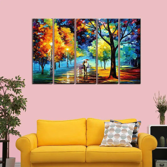 Love Couple in Forest Multiple Framed Canvas Wall Painting for Living Room, Bedroom, Office Wall Decoration(24" H x 8" W Each panel)