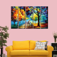 Love Couple in Forest Multiple Framed Canvas Wall Painting for Living Room, Bedroom, Office Wall Decoration(24" H x 8" W Each panel)