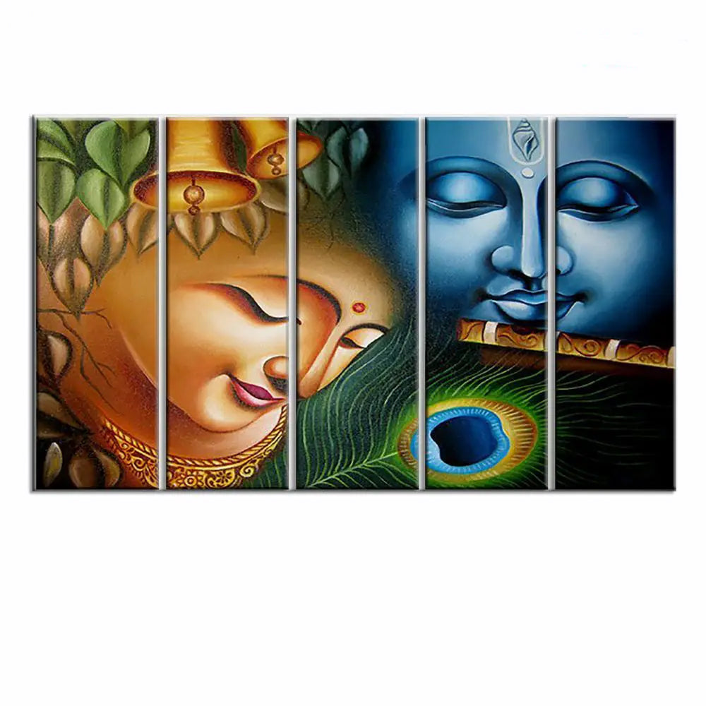 Radiant Devotion 5 Pieces Colorful Radha Krishna Spiritual Canvas Wall Painting for Living Room Bedroom and Office Decoration