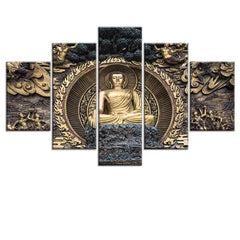 Timeless Tranquility Multiple Framed Canvas Wall Painting of Classical Gautam Buddha Sculpture for Home and Office Décor