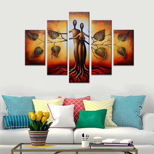 Love Blossoms 5 Pieces Canvas Print Wall Painting with Tree of Love for Home and Office Decor