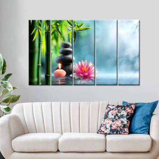 Tranquil Moments Serenity and Meditation with Candles Canvas Print Multi Frame Wall Painting for Home and Office Decoration