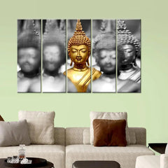 Elegant Lord Buddha Idols Multi Frame Wood Stretched Canvas Wall Painting | Serene Wall Décor