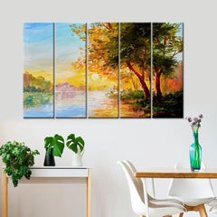 Radiant Dawn Multi Frame 5 Pieces Canvas Print Wall Painting Beautiful Sunrise Nature Scenery for Home and Office Decor