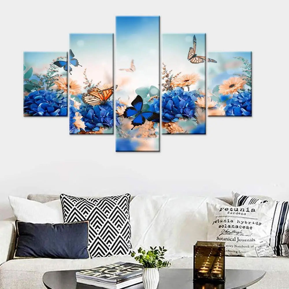 Enchanting Garden Flight | 5 Pieces Butterfly in Flowers Multi Framed Canvas Print