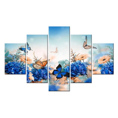 Enchanting Garden Flight | 5 Pieces Butterfly in Flowers Multi Framed Canvas Print